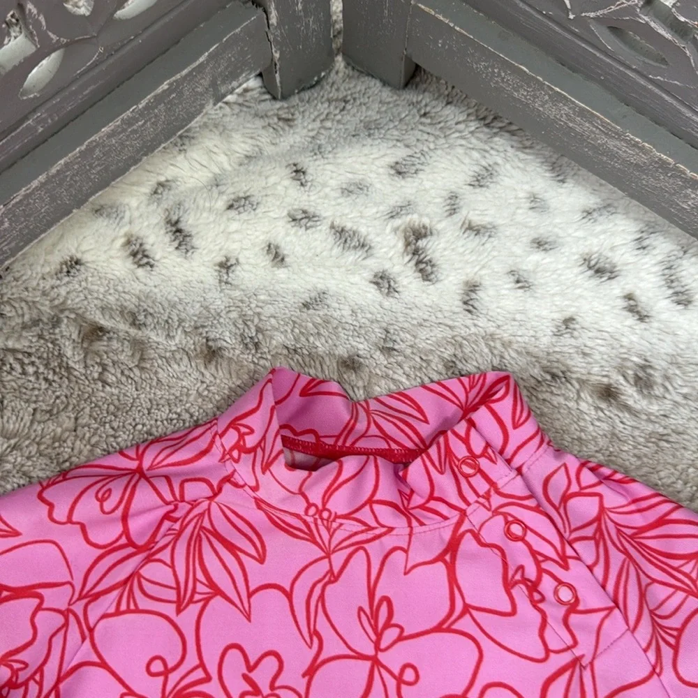Coolibar long sleeve rashguard girls 2T tropical pink floral beach UV protection